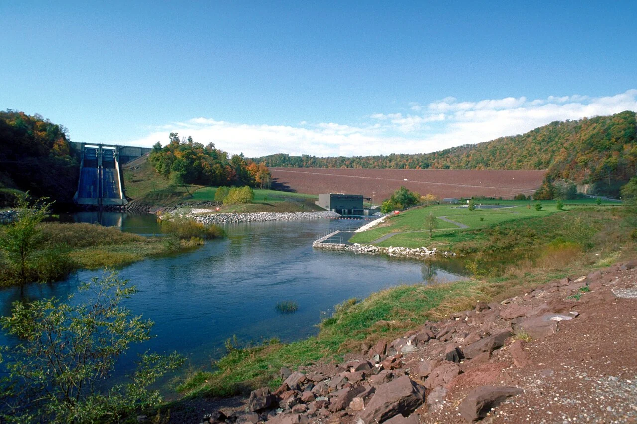 The dam and spillway at Raystown Lake in Huntingdon County, Pennsylvania.